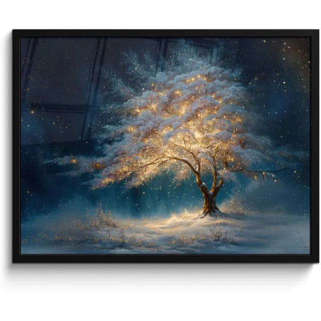 FrameYourWall Poster in lijst - Fotolijst 80x60 cm - Posters - Levensboom - Nacht - Donker - Blauw - Posterlijst zwart - Decoratie - Wanddecoratie woonkamer - Muurdecoratie slaapkamer
