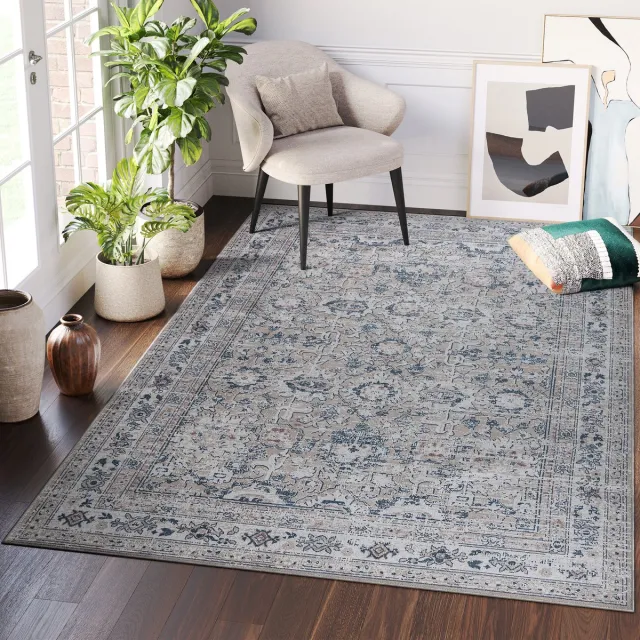 Tapiso Ritz Vloerkleed Grijs Katoen Vintage Antislip Traditioneel Tapijt Grijs Vintage 2