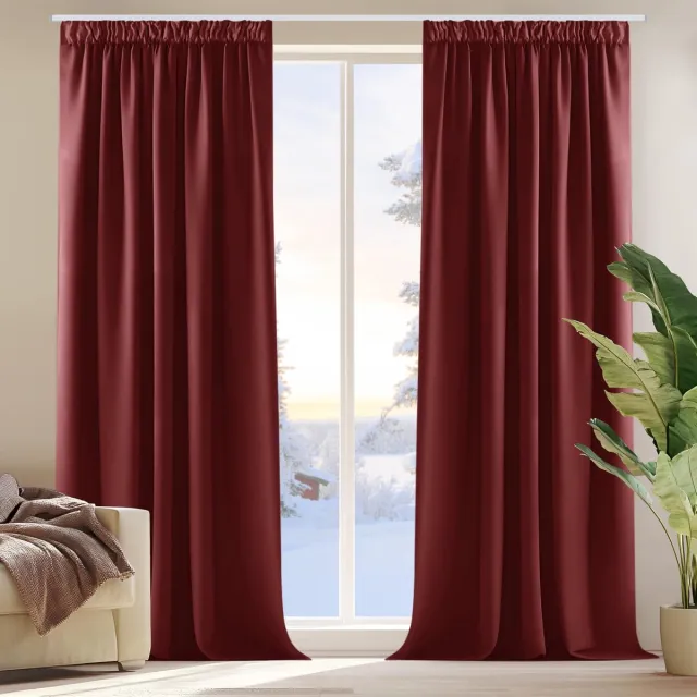 Famanu Warmtewerend gordijn, 140 x 175 cm, set van 2, donkerrood, perfect voor isolatie en privacy