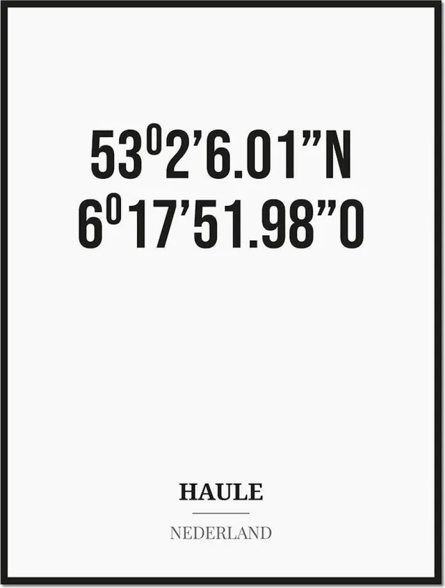 Studio216 Poster/kaart HAULE met coördinaten zwart, wit