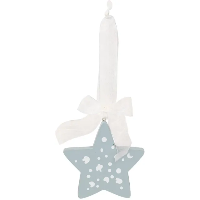 Feeric lights & Christmas Houten stervormige dennenboomversiering met blauw lint, 11 cm Bleu clair