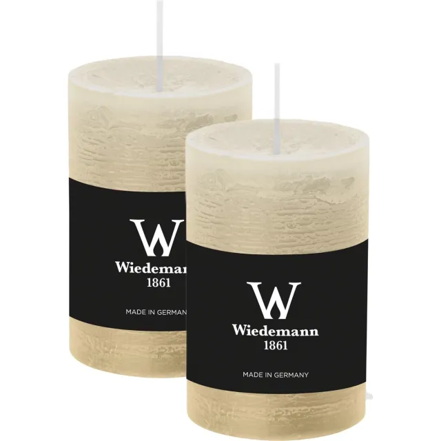Wiedemann Cilinderkaars/stompkaars - 2x - rustieke kaars - ivoorwit - 6 x 9 cm - 30 branduren