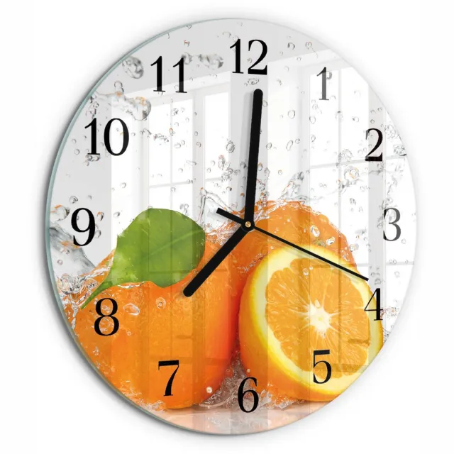 TULUP Wandklok - sinaasappels Moderne Glazen Wandklok - 30fi cm - Oranje Wandklok Glas Met Motief - Zwarte Handen - Ronde Wandklok - Gekleurde Glazen Klok - Glazen Klok Met Print Oranje - sinaasappels