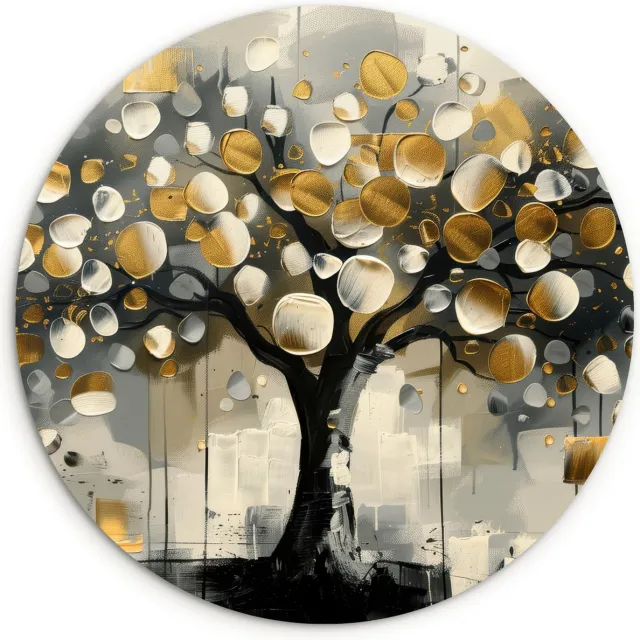 WallCircle Wandcirkel 90x90 cm - Muurcirkel Boom - Abstract - Beige - Goud - Zwart - Luxe - Modern - Muurdecoratie woonkamer - Wanddecoratie slaapkamer - Kamer decoratie accessoires - Ronde schilderijen - Woonaccessoires cirkel binnen