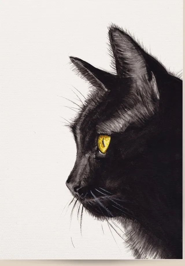 World of Mies poster zwarte kat - A4 - mooi dik papier - Snel verzonden! - poezen katten huisdieren - dieren in aquarel - geschilderd door Mies
