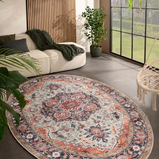 Heritaged Vintage buitenkleed ovaal - Valenca Fino groen/blauw 160x230