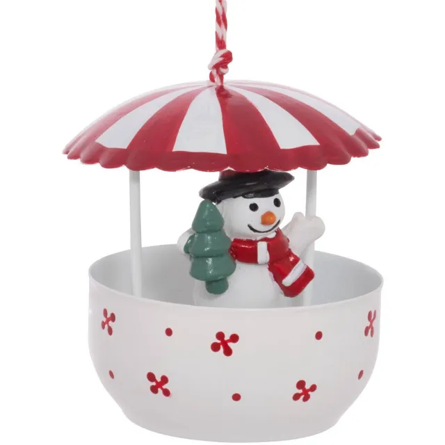 Feeric lights & Christmas Hangertje van metaal in de vorm van een kerstboom met draaimolen, de Kerstman, een sneeuwpop en rendieren, 7,5 cm Modèle C