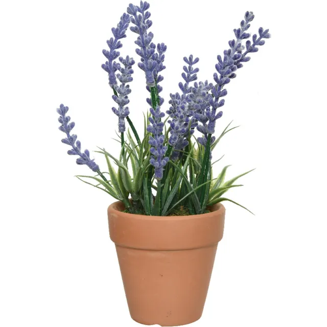 Everlands Lavendel kunstplant in terracotta pot - lila paars - D6 x H18 cm