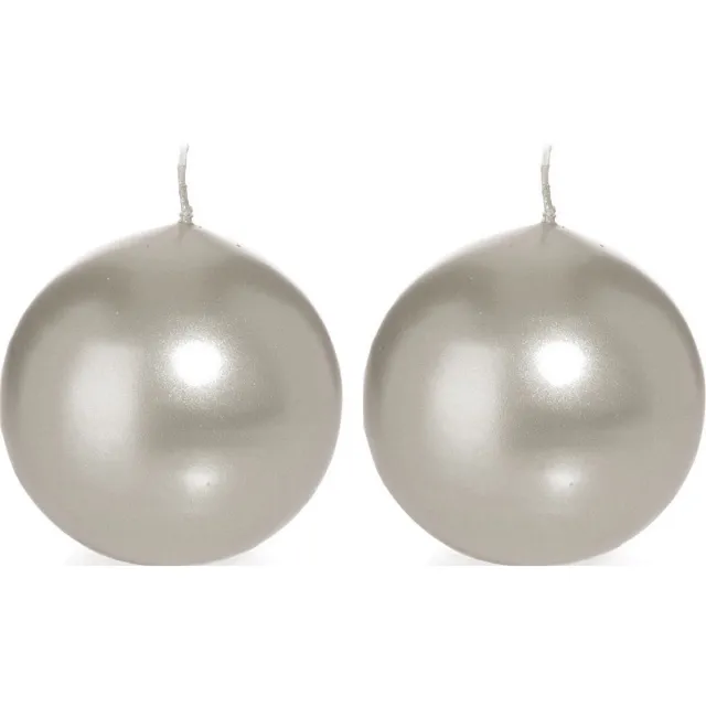 Trend Candles Bolkaars glad - 2x - zilver - 8 cm - 25 branduren - ronde kaarsen