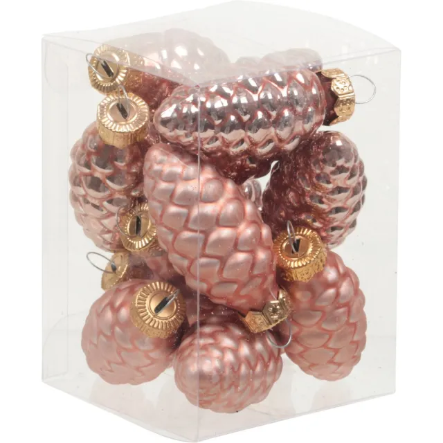 Othmar Decorations Dennenappel kersthangers glas - 6 cm - mat - glans - 12x koraal roze Zalmroze