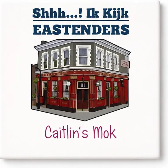 Bedruk King Grappige EastEnders Fan Tegel – “Shhh Ik Kijk EastEnders” Caitlin’s Mok Pub Design – Keramische Decoratieve Tegel Cadeau voor TV Liefhebbers Blauw
