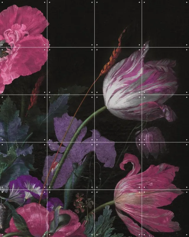 IXXI Golden Age Moody Florals II, Bloomery Decor - 80 x 100 cm - Grote wanddecoratie en posters - Klassiek, Olieverf, Eetkamer, Woonkamer, Slaapkamer Roze / Donkere tinten
