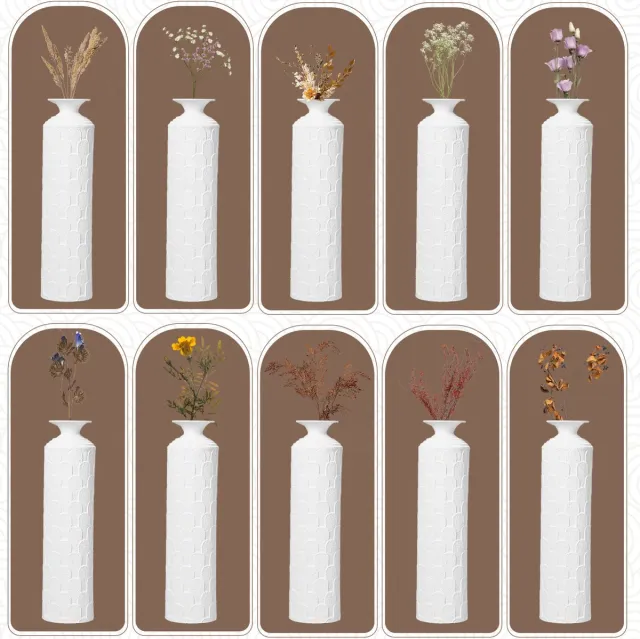 DESMIU Vaas – Handgemaakt 3 Delig Set – 50 65 85 Cm – Metaal – Wit – Voor Woonkamer Hal En Entree – Reliëf Textuur