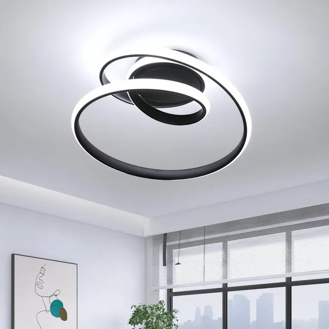 Haobosic LED-plafondlamp, creatief spiraalontwerp, 36W 4000LM moderne plafondlamp, LED-verlichtingsarmatuur voor woonkamer, slaapkamer, eetkamer en gang, koel wit 6500K Black