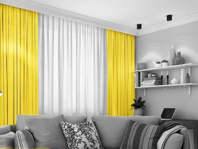 maroyathome LEMONI - Gordijn - Verduisterend - met Plooiband - kant en klaar - 150 x 260 cm - 150 cm breedte en 260 cm lengte - Geel - 1 Stuk