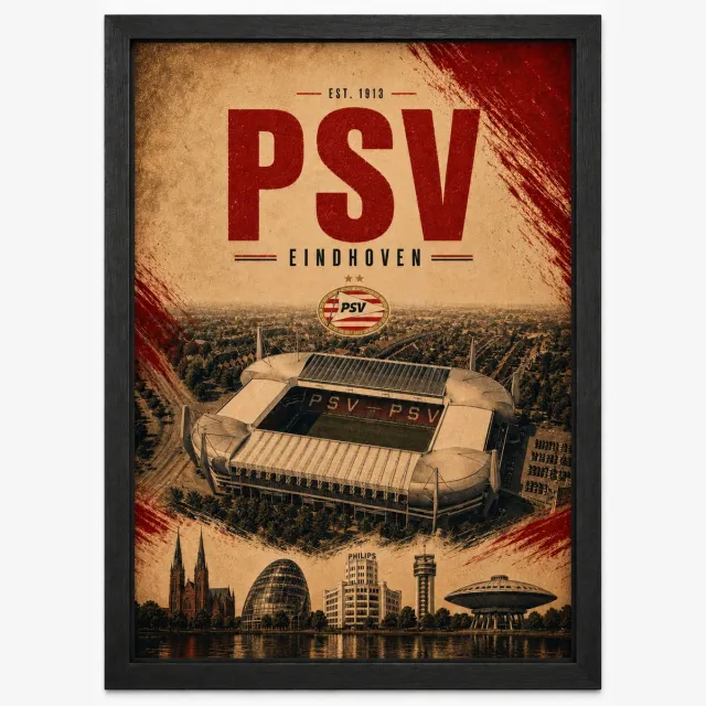 Joshimo PSV Eindhoven Poster | Philips Stadion Vintage Art Print | Retro Voetbal Poster | Inclusief Zwarte A4 Lijst