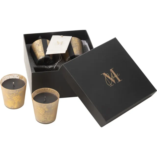 J-Line geurkaars M-Chic - Oud & Amber - glas - goud/zwart - 20U - doos van 4
