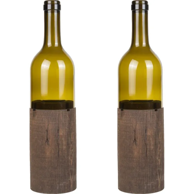 Joy Kitchen theelichthouder - Bottly dark - Set van 2 - Waxinelichthouder glas en hout - theelicht - Donker bruin
