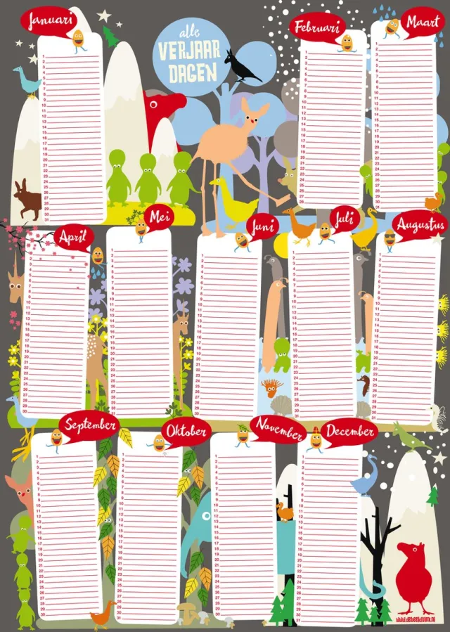 de Beeldvink Poster–verjaardagskalender (A2 formaat) Multi colour