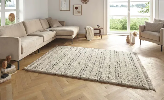 Tapeso Hoogpolig vloerkleed - Agouhe crème/zwart 80x150