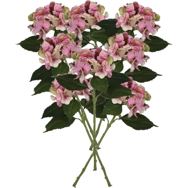 Mica Decorations Kunstbloemen boeket Hortensias - 8 stelen - roze - 51 cm - Kunst zijdebloemen