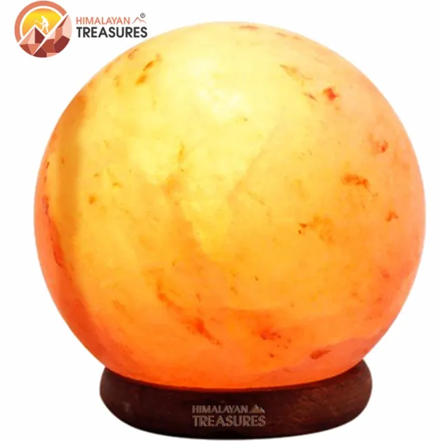 Himalayan Treasures® Zoutlamp - Bolvormig Design - 3 tot 5 kg - Himalaya Zoutsteen Tafellamp met Snoer - Inclusief Lampje ORANJE