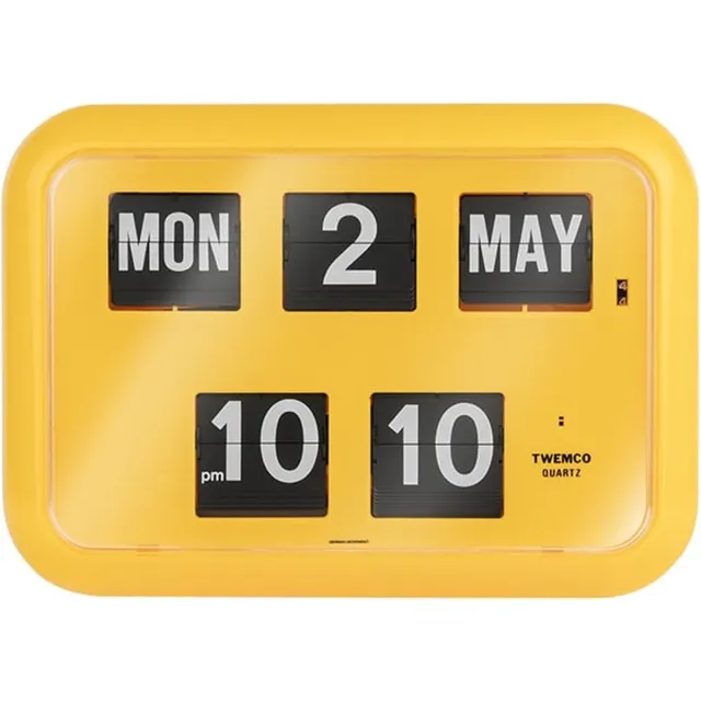 Twemco QD-35 - Flipklok - Geel - Flip Klok - Engels Datum - Digitale Klok Met Datum En Dag - Retro Klok - Wandklok - Tafelklok - Datumklok - Klok Met Datum - Klok Met Dag En Datum - Kalenderklok - Digitale Klok - Digitale Klok Op Batterijen