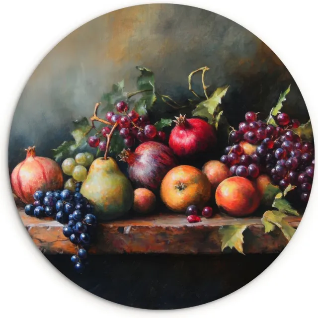 WallCircle Wandcirkel 60x60 cm - Muurcirkel Rustiek - Stilleven - Fruit - Muurdecoratie woonkamer - Wanddecoratie keuken - Kamer decoratie accessoires - Ronde schilderijen Fruit tafel - Stilleven