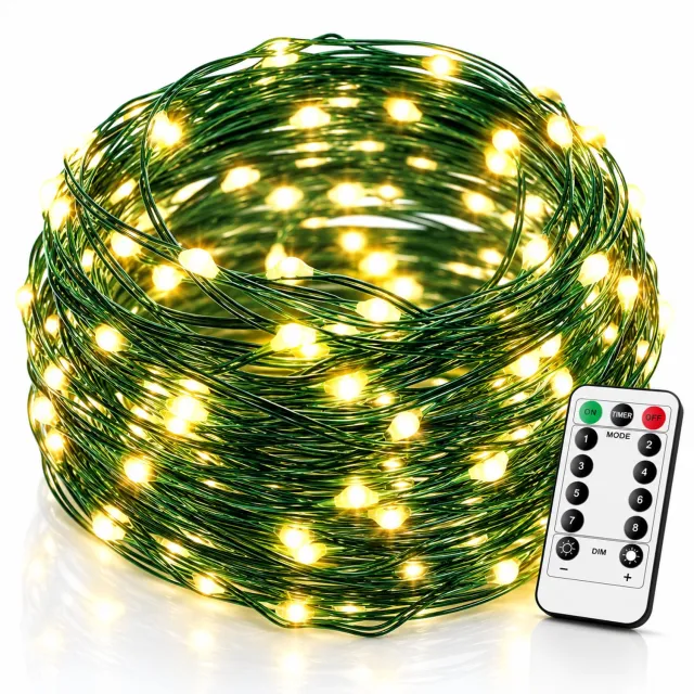 BOTC Lichtsnoer Binnen en Buiten Met Afstandsbediening - Fairy Lights 20 meter - 200 LED Lampjes Slinger - Soothe Lichtsnoer Binnen - Op Batterijen - Warm White - Groen