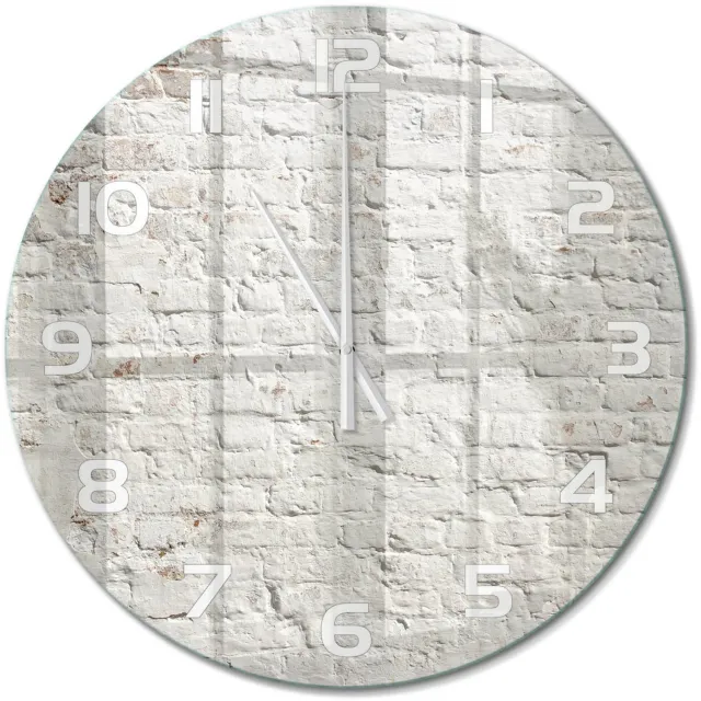 TULUP Wandklok - Bakstenen muur Glazen Klok Met Print - fi60 cm - Wit Wandklok Glas Met Motief - Witte handen - Ronde Klok - Wandklok Glas Decoratie - Gekleurde Glazen Klok