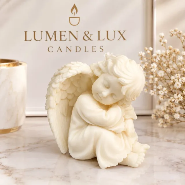 Lumen and Lux Candles Engeltjeskaars voor Allerheiligen (1 set van 3 kaarsen) – Handgemaakte Herdenkingskaars – Engel Kaars – Gedenkkaars – Grafdecoratie Ivoor