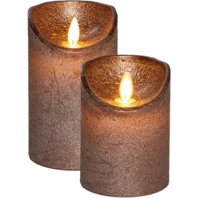 Anna's Collection LED kaarsen/stompkaarsen - 2x st - brons - D7,5 cm - wax - warm wit