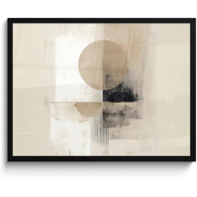 FrameYourWall Poster in lijst - Fotolijst 70x50 cm - Posters - Cirkel - Compositie - Diepte - Beige - Posterlijst zwart - Decoratie - Wanddecoratie woonkamer - Muurdecoratie slaapkamer