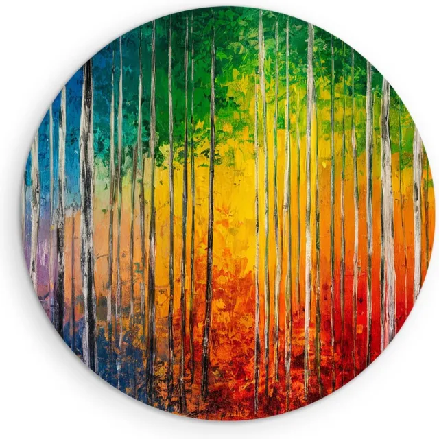 Saammp Forex Muurcirkel - Kleurrijk - Abstract bos - Landschap - Natuur - Ø 80 - Wandcirkel - Wanddecoratie Cirkel - Muurdecoratie Woonkamer - Slaapkamer decoratie - Rond Schilderij