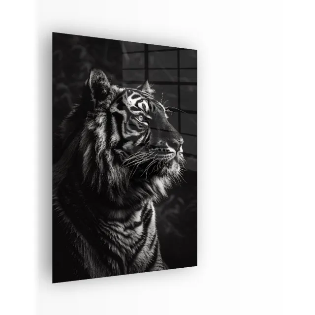 Indoorart Glasschilderij Trotse Tijger 80x120 CM - Afbeelding op plexiglas - Inclusief montagemateriaal zwart, wit