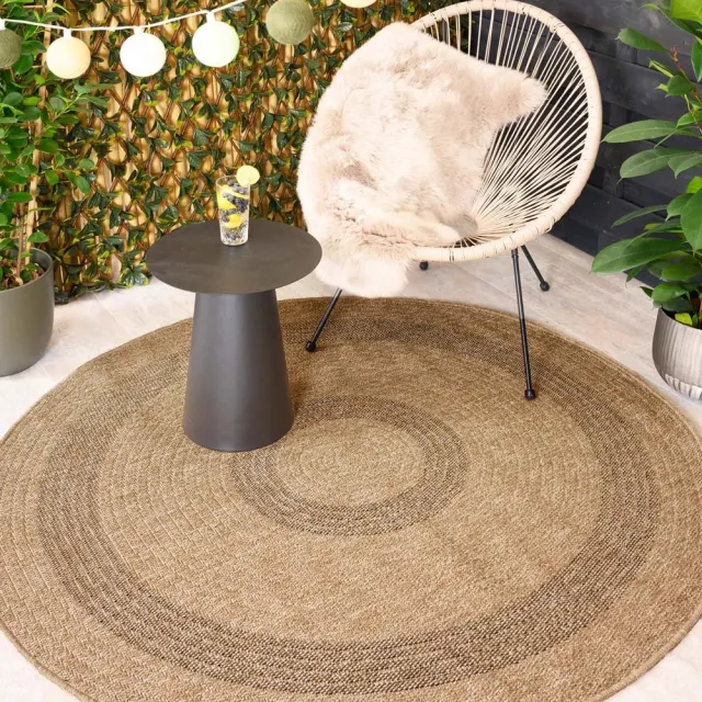 Tapeso Jute buitenkleed rond - Sunset Spirit beige/zwart 200