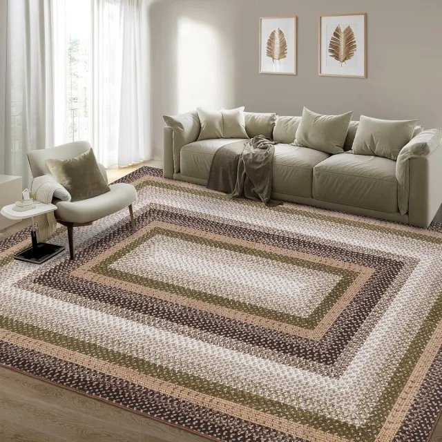 Triumpunpre Vloerkleed - Wasbaar Antislip Textuur Motief - Bruingroen - 160x230 cm
