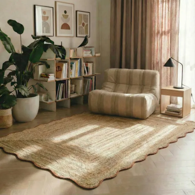 MrCarpet Jute vloerkleed scallop wafelstructuur naturel/roest Mrcarpet