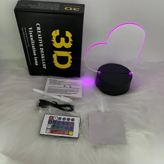 3D Multi-color LED schrijfblok nachtlampje RGB - uitwisbaar - inclusief afstandsbediening en stift - hartvorm Veelkleurig