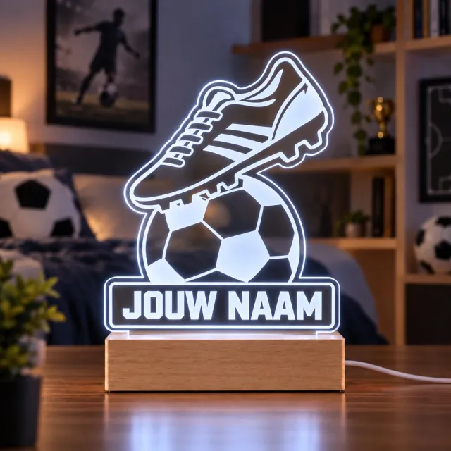 Kleurmedia Voetbal LED Lamp met Naam - Voetbalschoen met bal - Nachtlamp - Uniek Voetbal Cadeau - 7 kleuren sfeerlamp / nachtlampje