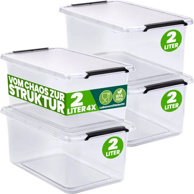 Deuba® DEUBA Opbergbox Set van 4 - 2l BPA Vrij Stapelbaar - 19,5x15x11,5cm transparent