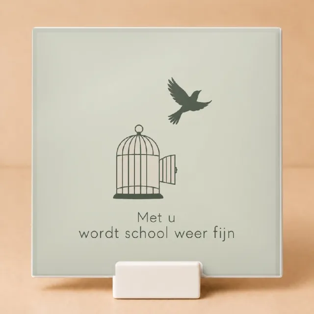 Bedruk King Strakke minimalistische Nieuwjaarsstart met meester Tegel – Moderne decoratie voor leerkrachten en scholen - 11 x 11 cm met houder Wit