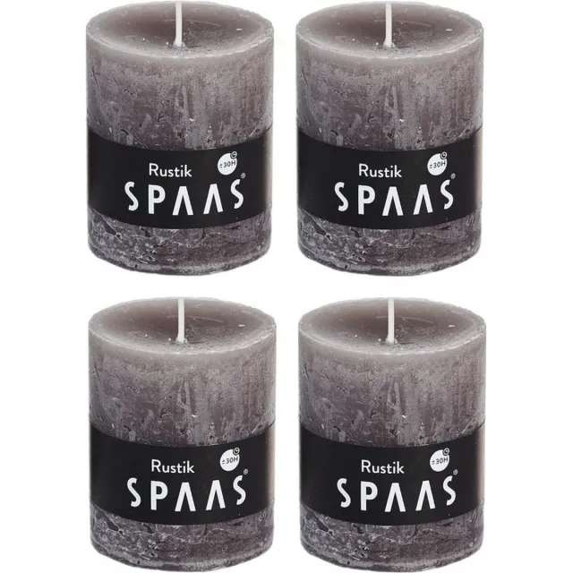 Spaas 4x Taupe rustieke cilinderkaarsen/stompkaarsen 7 x 8 cm 30 branduren - Geurloze kaarsen - Woondecoraties