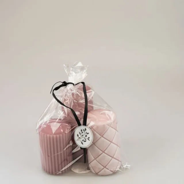 Branded by Cadeau giftset set/3 stompkaarsen - Oud Roze met patroon - 9 / 11 / 14cm