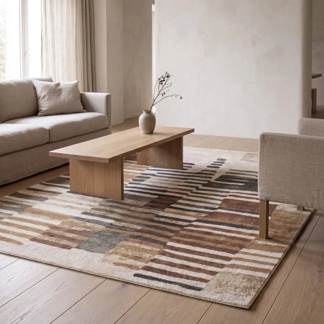 Acsento Siena 45 Vloerkleed - Beige,Bruin - Rechthoekig - Polyester - Woonkamer, Eetkamer, Slaapkamer - Abstract - Modern, Design