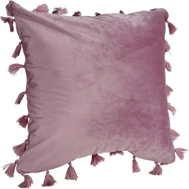 QUVIO Sierkussen met franjes - Gevuld - Sierkussens voor binnen - kussentjes bank - Kussentjes - Sierkussens vierkant - Gevulde sierkussens - Sierkussens roze - sierkussens met flosjes - Sierkussens - 45 x 45 cm - Fluweel - Roze