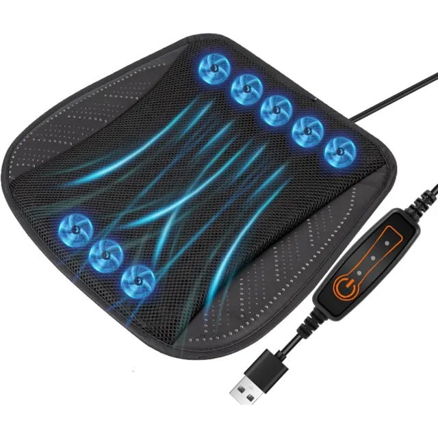 KZQ Zitkussen - Zitkussen met ventilator - Koelend zitkussen voor in de auto - Ademend mesh zitkussen - Ingebouwde 8 koelventilatoren - 3 instelbare snelheden - Geschikt voor auto's, thuis en op kantoor - 43 × 43cm - Zwart Zwart.