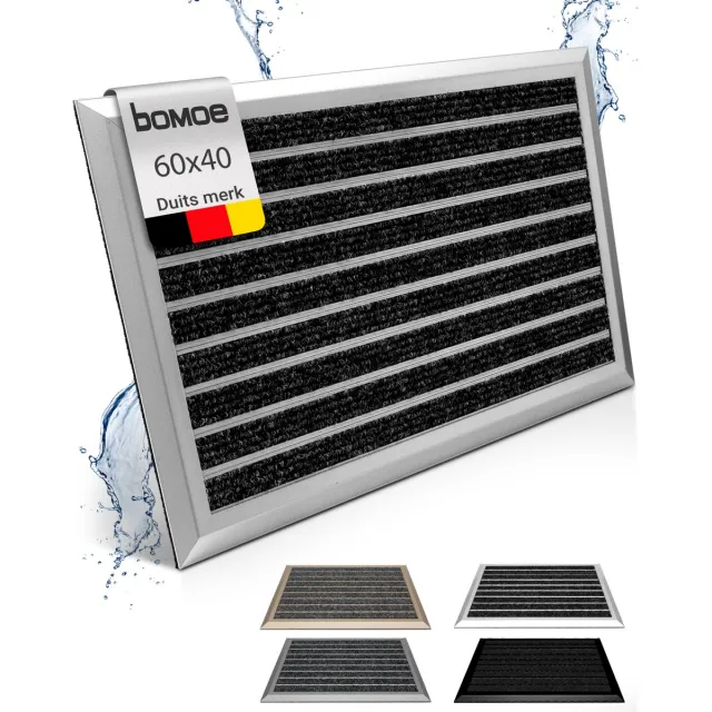bomoe AluGant Aluminium Deurmat 40x60 cm Zilver Vloermat Antislip Buiten & Binnen Roestvrij Weerbestendig