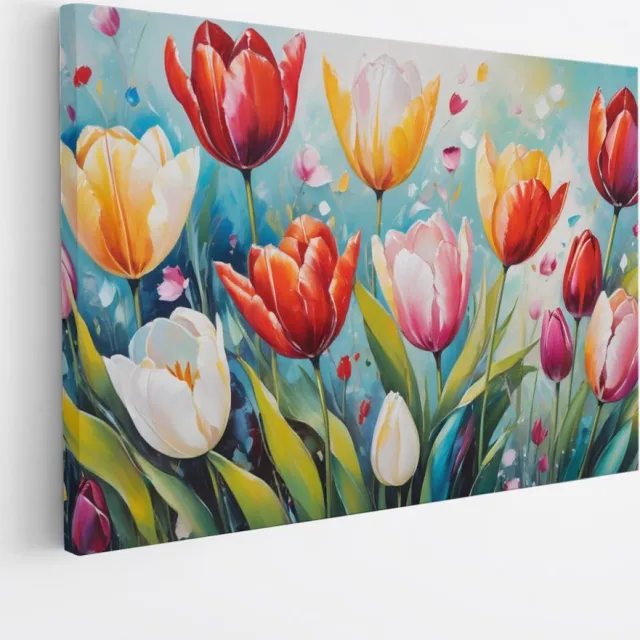 Saammp Canvas Schilderij - Gekleurde Tulpen - Bloemen - Abstract - 50x40 - Foto op canvas - Wanddecoratie - Muurdecoratie Woonkamer - Kantoor Decoratie Multicolor