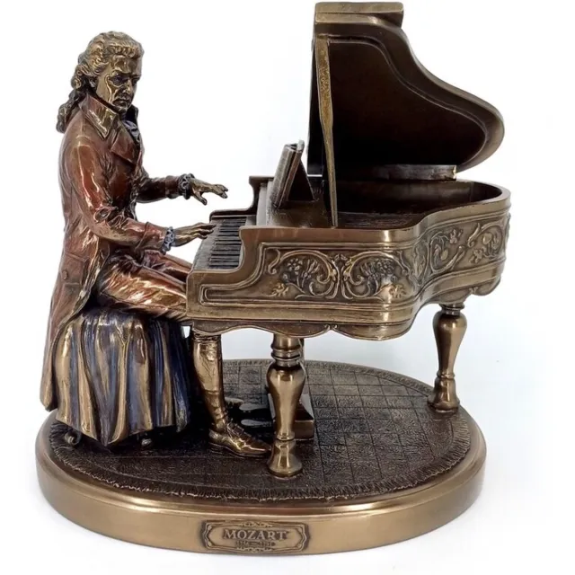 Veronese Design beeld/figuur - Mozart achter de Piano - zeer gedetailleerd en mooi - (hxbxd) ca. 20,5cm x 20cm x14cm brons